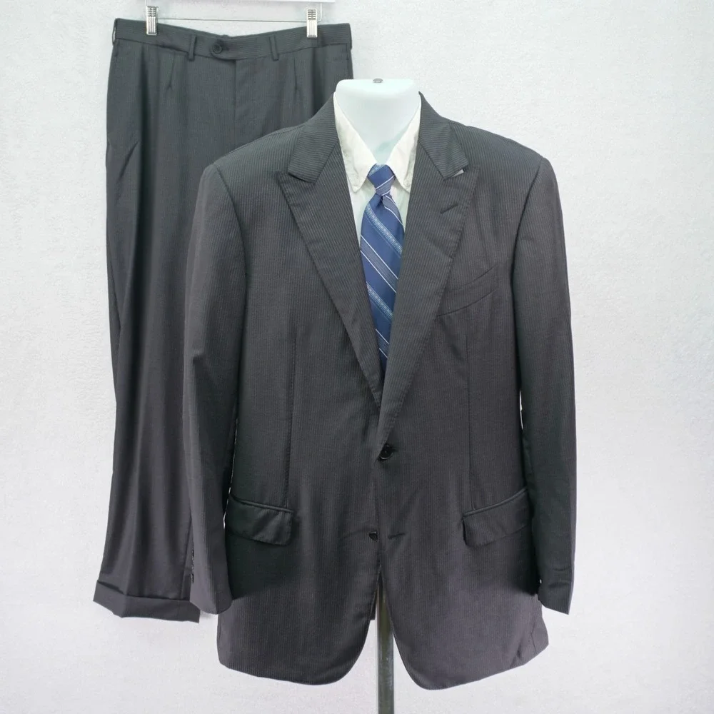 NEW‎ Ermenegildo Zegna Black Striped Trofeo Wool 2 Piece Suit 38L 33 / 32